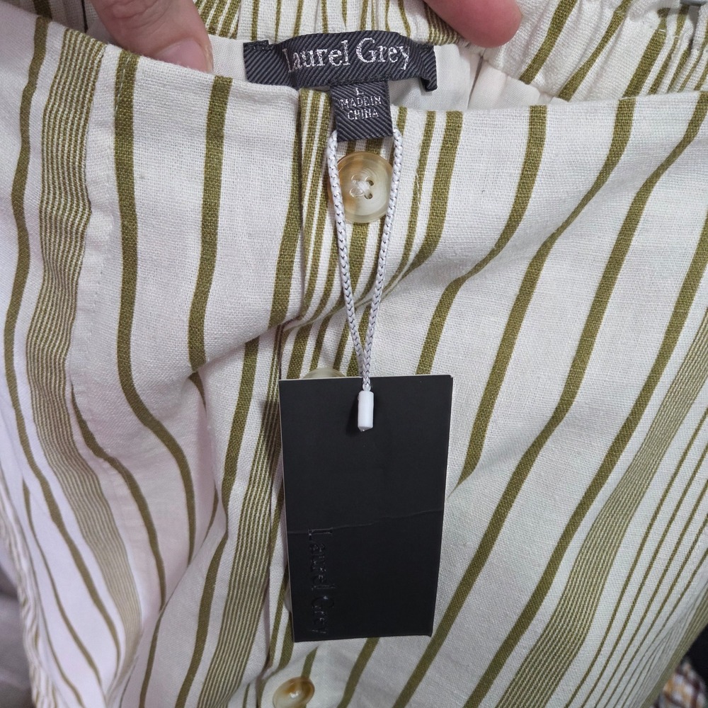 Coastal Linen Midi Skirt Striped Button Front Slit Summer Beachy Lightweight Lg - Picture 15 of 16